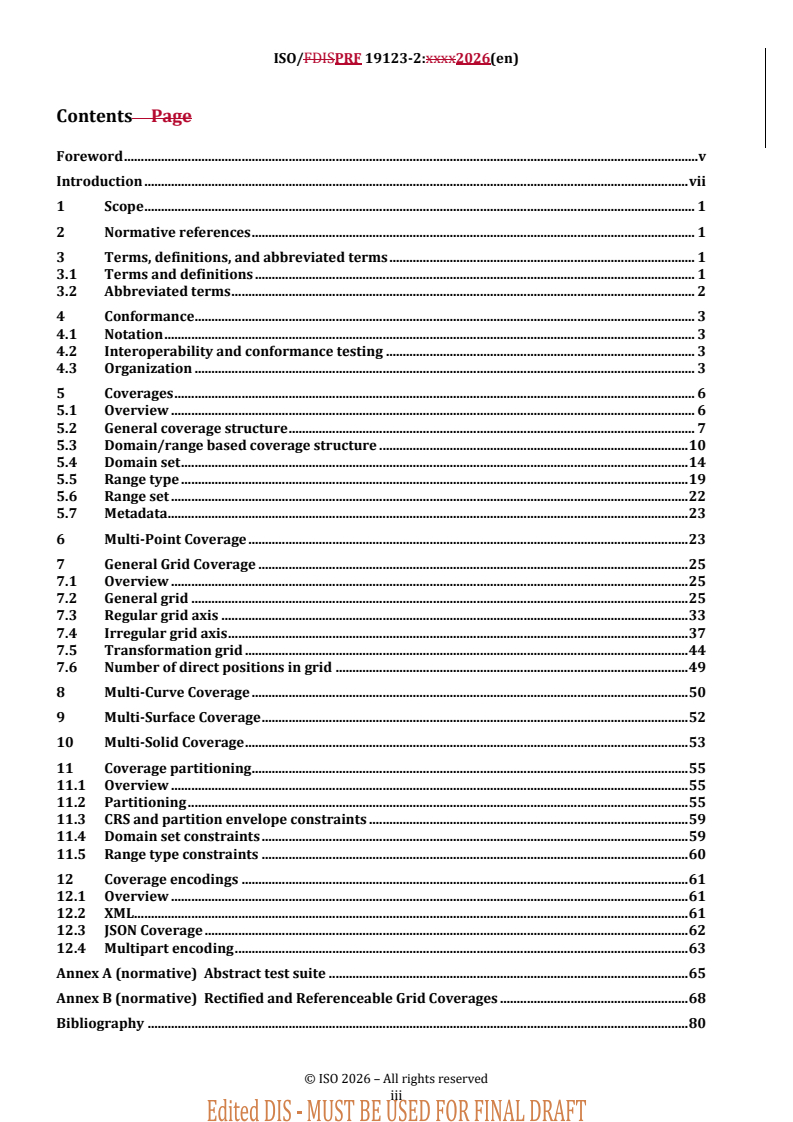 ISO 19123-2 REDLINE ISO/PRF 19123-2 - Geographic information — Schema for coverage geometry and functions — Part 2: Coverage implementation schema - Page 3 preview