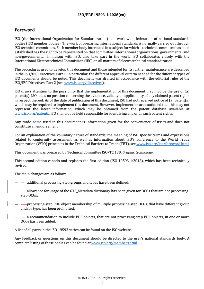 ISO 19593-1 REDLINE ISO/PRF 19593-1 - Graphic technology — Use of PDF to associate processing steps and content data — Part 1: Processing steps for packaging and labels - Page 4 preview