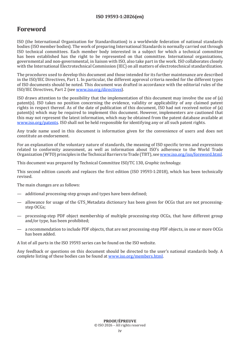 ISO 19593-1 ISO/PRF 19593-1 - Graphic technology — Use of PDF to associate processing steps and content data — Part 1: Processing steps for packaging and labels - Page 4 preview