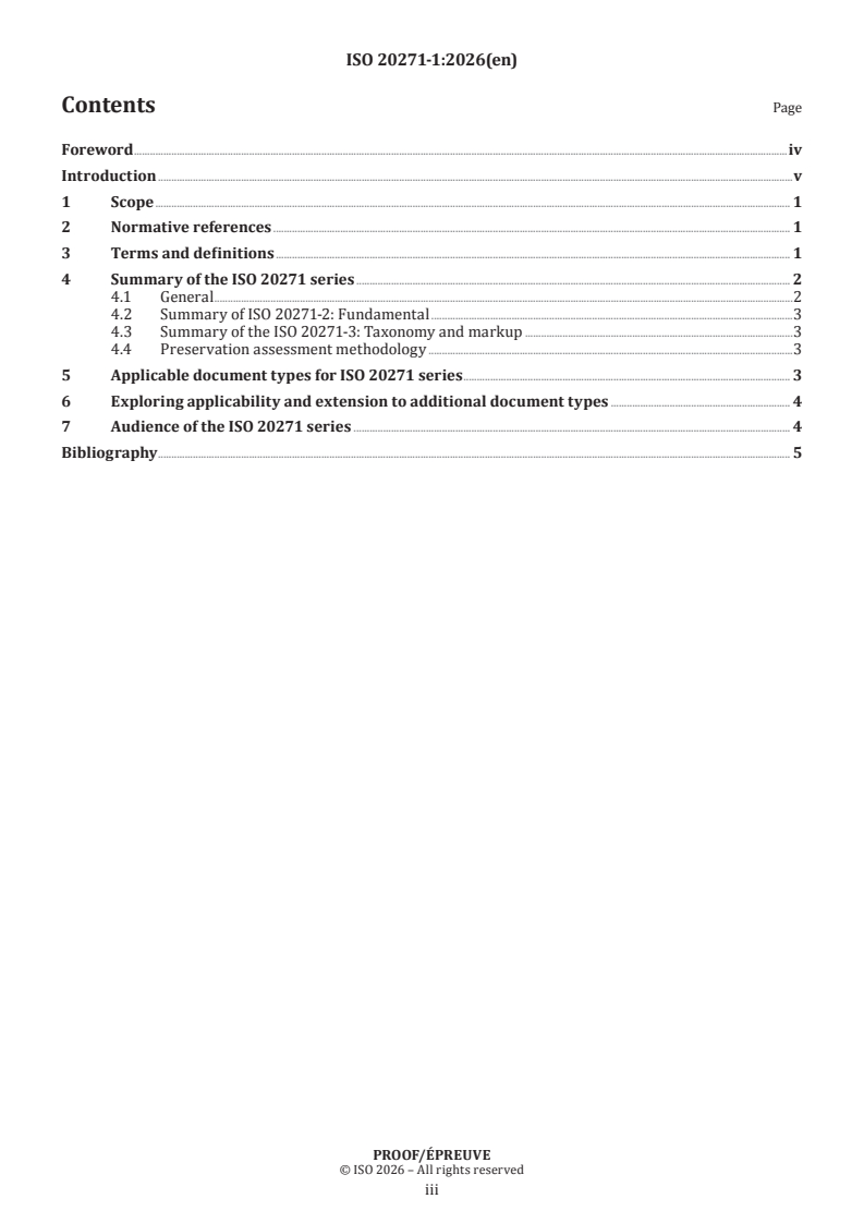 ISO 20271-1 ISO/PRF 20271-1 - Document management — Reference model for long-term preservation of textual documents — Part 1: Overview - Page 3 preview