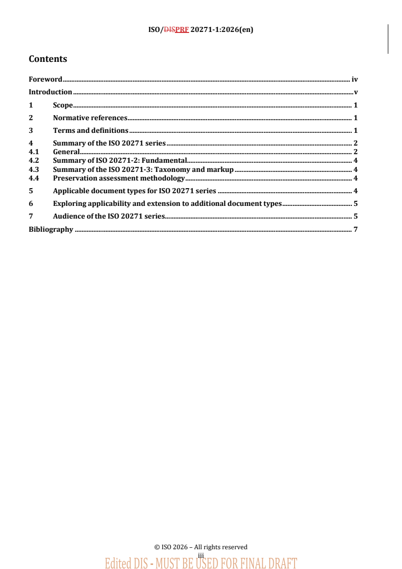 ISO 20271-1 REDLINE ISO/PRF 20271-1 - Document management — Reference model for long-term preservation of textual documents — Part 1: Overview - Page 3 preview