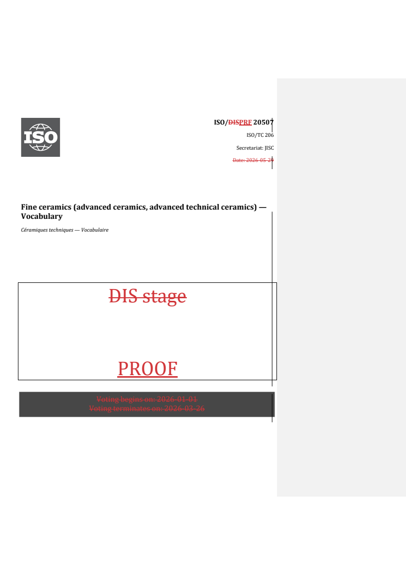 ISO 20507 REDLINE ISO/PRF 20507 - Fine ceramics (advanced ceramics, advanced technical ceramics) — Vocabulary - Page 1 preview