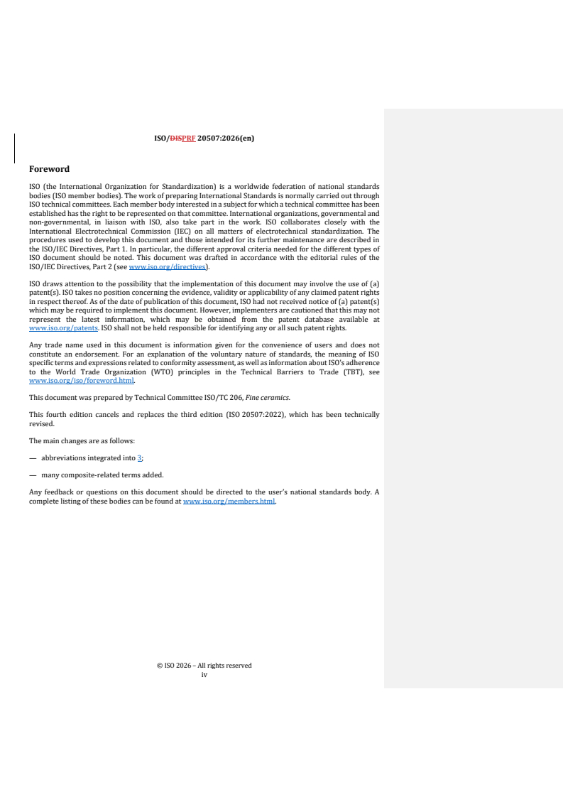 ISO 20507 REDLINE ISO/PRF 20507 - Fine ceramics (advanced ceramics, advanced technical ceramics) — Vocabulary - Page 4 preview