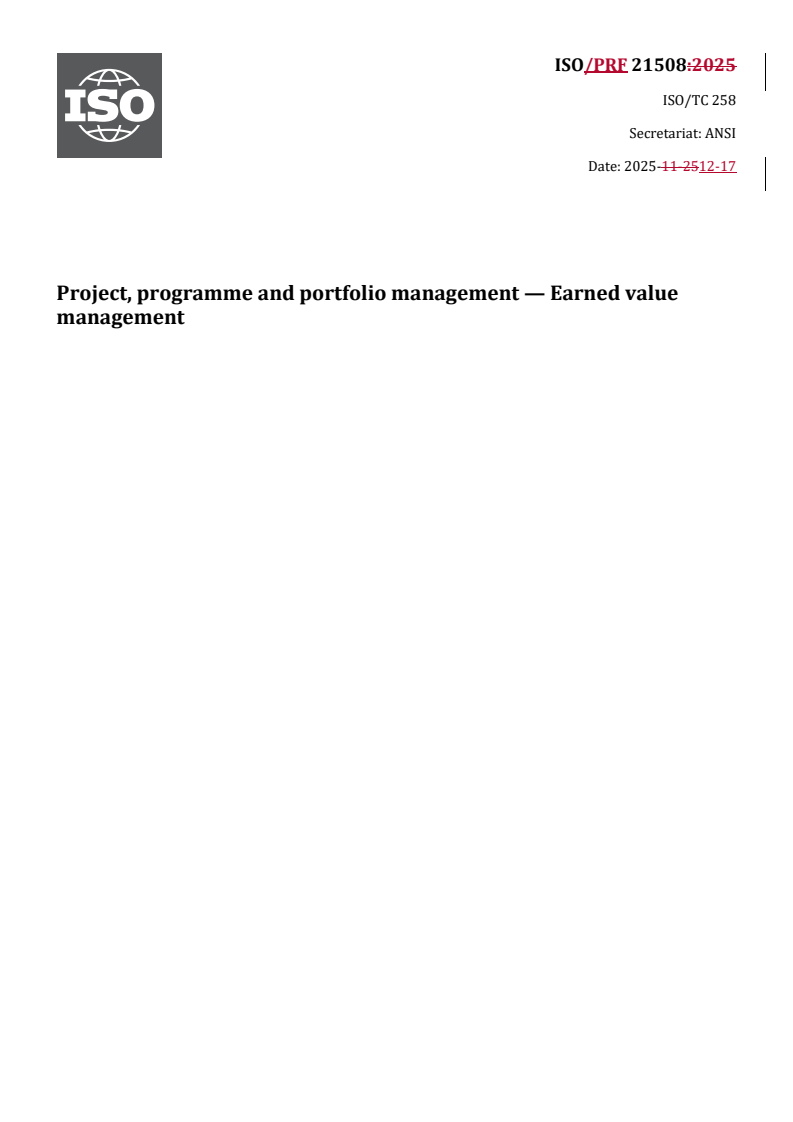 REDLINE ISO/PRF 21508 - Project, programme and portfolio management — Earned value management
Released:18. 12. 2025