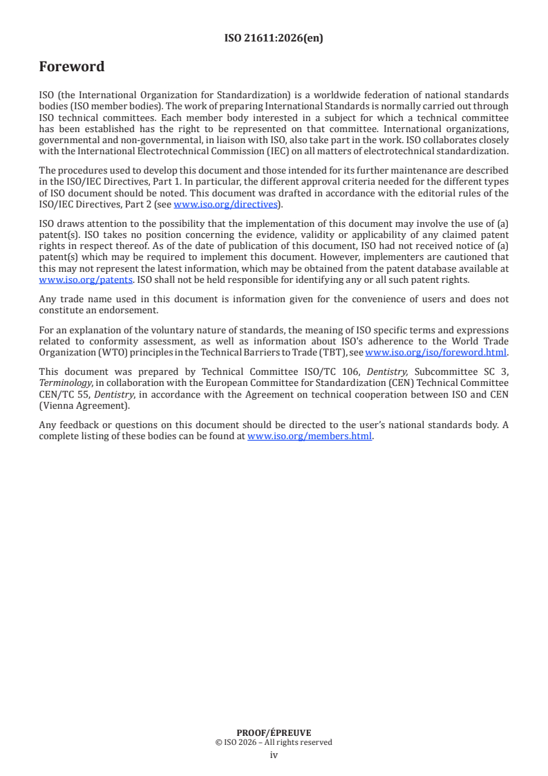 ISO/PRF 21611 ISO/PRF 21611 - Dentistry — Vocabulary for source conclusion for human identification by dental evidence - Page 4 preview