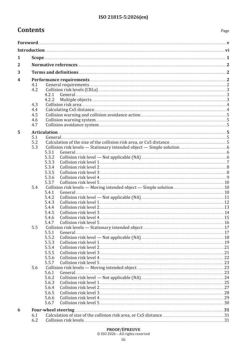 ISO/PRF 21815-5 ISO/PRF 21815-5 - Earth-moving machinery — Collision warning and avoidance — Part 5: Risk area and risk level for other forms of motion - Page 3 preview
