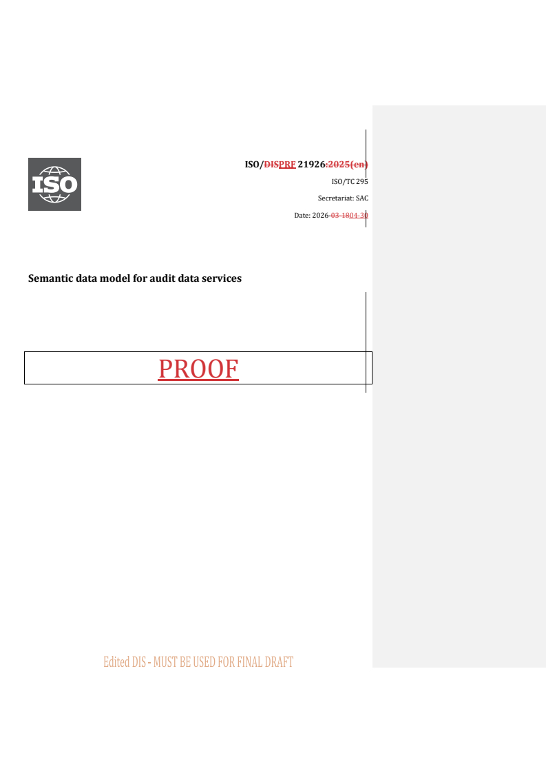 ISO 21926 REDLINE ISO/PRF 21926 - Semantic data model for audit data services - Page 1 preview