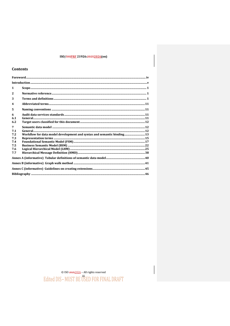 ISO 21926 REDLINE ISO/PRF 21926 - Semantic data model for audit data services - Page 3 preview