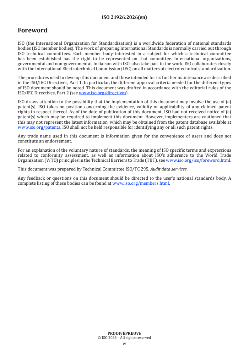 ISO 21926 ISO/PRF 21926 - Semantic data model for audit data services - Page 4 preview