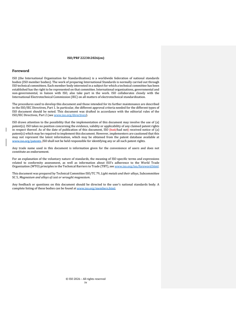 ISO/PRF 22230 REDLINE ISO/PRF 22230 - Specification for phosphate conversion coating on magnesium and its alloys - Page 4 preview