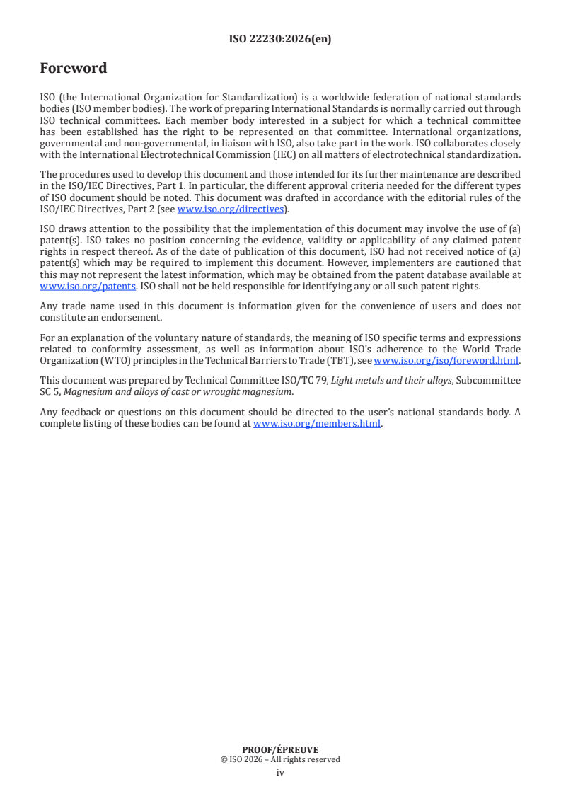 ISO/PRF 22230 ISO/PRF 22230 - Specification for phosphate conversion coating on magnesium and its alloys - Page 4 preview