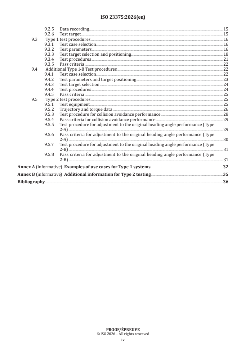 ISO 23375 ISO/PRF 23375 - Intelligent transport systems — Collision evasive lateral manoeuvre systems (CELM) — Requirements and test procedures - Page 4 preview