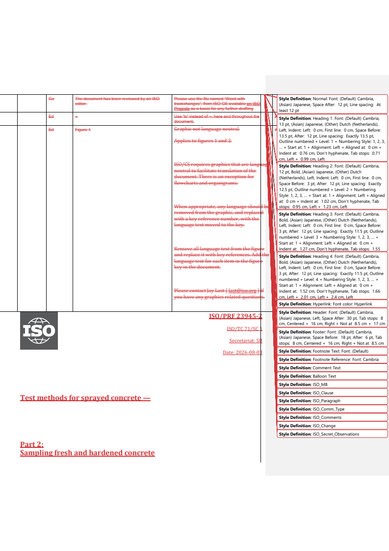 ISO 23945-2 REDLINE ISO/PRF 23945-2 - Test methods for sprayed concrete — Part 2: Sampling fresh and hardened concrete - Page 1 preview
