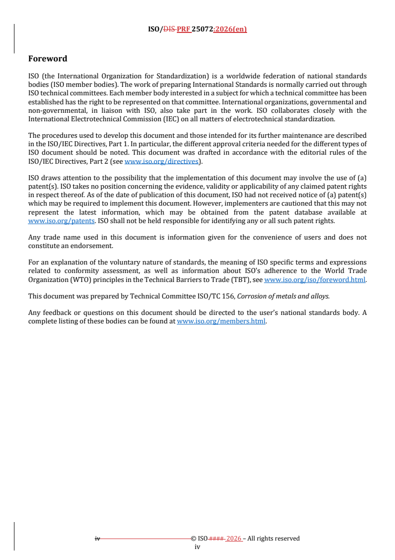 ISO/PRF 25072 REDLINE ISO/PRF 25072 - Corrosion of metals and alloys — Guidance and requirements for drawing regional corrosion maps — Detailed measurements of corrosion and interpolation method - Page 4 preview