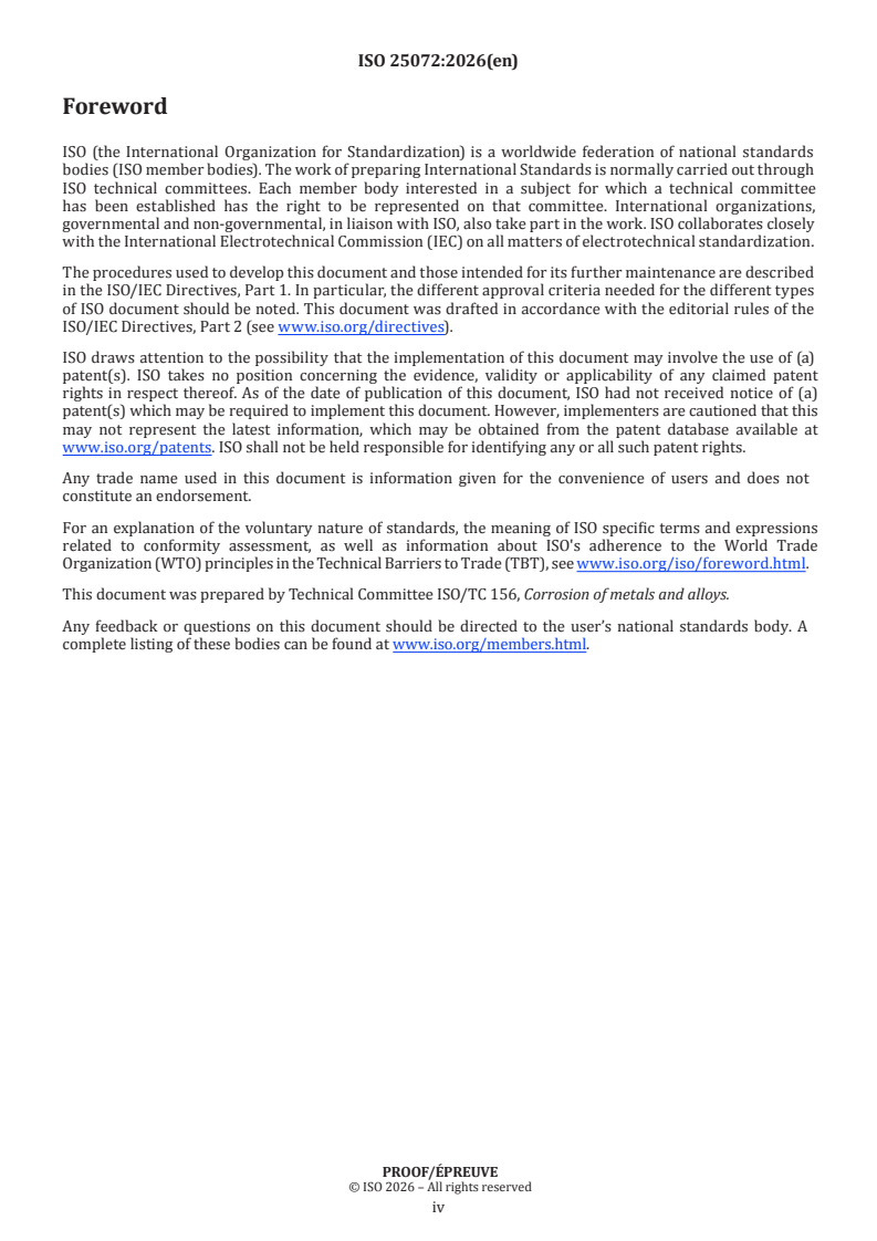 ISO/PRF 25072 ISO/PRF 25072 - Corrosion of metals and alloys — Guidance and requirements for drawing regional corrosion maps — Detailed measurements of corrosion and interpolation method - Page 4 preview