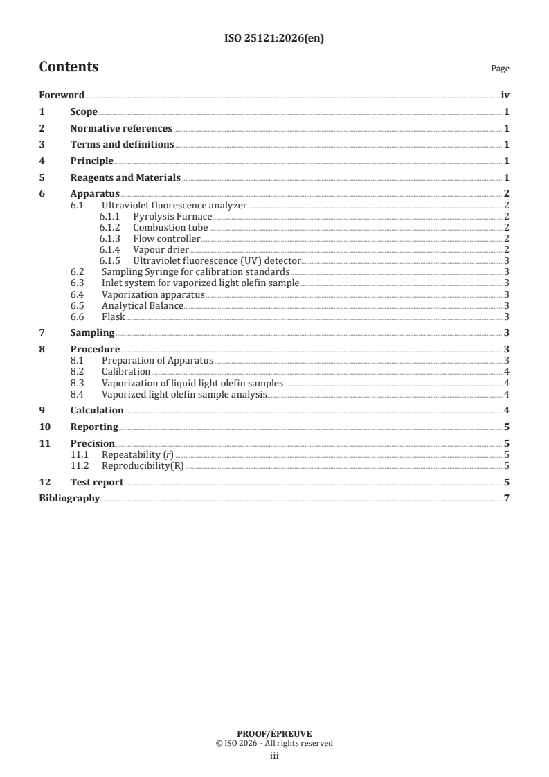 ISO 25121 ISO/PRF 25121 - Light olefins for industrial use — Determination of trace sulfur — Ultraviolet fluorescence method - Page 3 preview