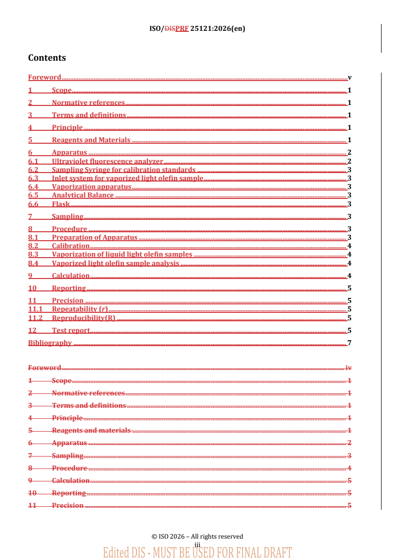 ISO 25121 REDLINE ISO/PRF 25121 - Light olefins for industrial use — Determination of trace sulfur — Ultraviolet fluorescence method - Page 3 preview