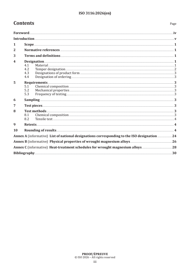 ISO/PRF 3116 ISO/PRF 3116 - Magnesium and magnesium alloys — Wrought magnesium and magnesium alloys - Page 3 preview