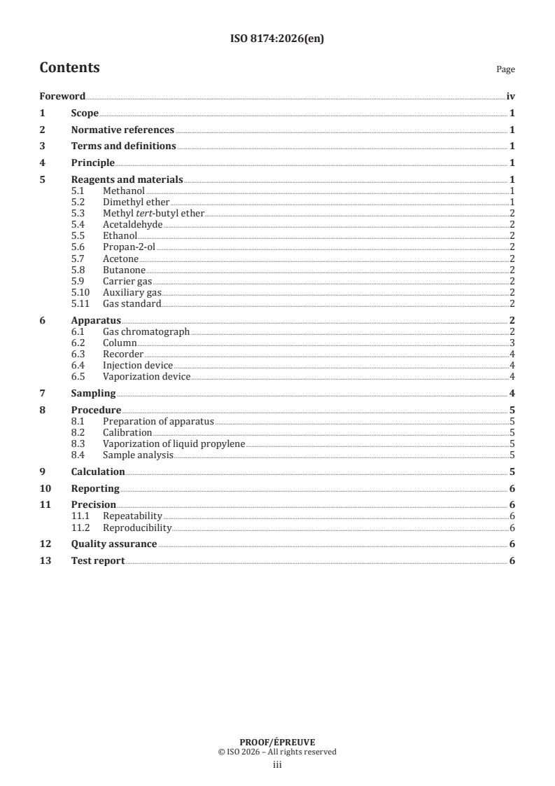 ISO 8174 ISO/PRF 8174 - Ethylene and propylene for industrial use — Determination of trace oxygenates — Gas chromatographic method - Page 3 preview