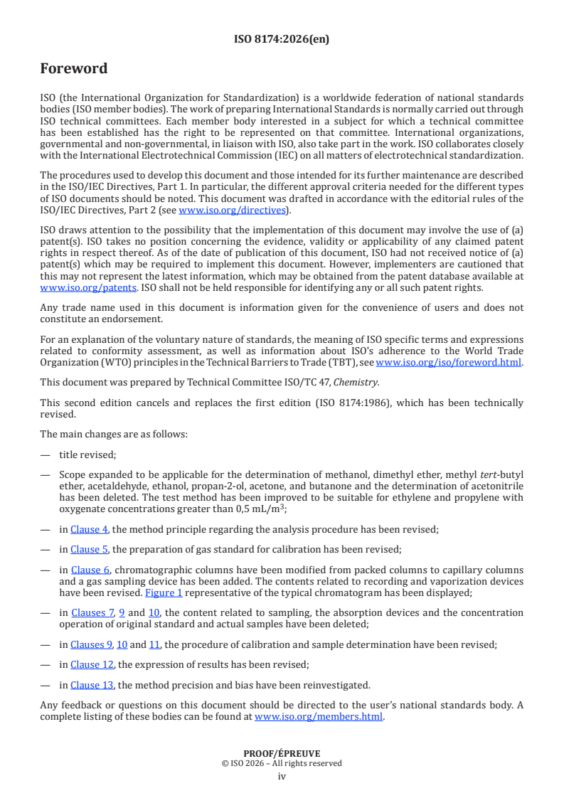 ISO 8174 ISO/PRF 8174 - Ethylene and propylene for industrial use — Determination of trace oxygenates — Gas chromatographic method - Page 4 preview