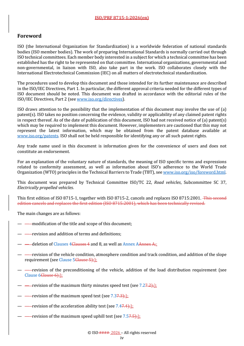 ISO/PRF 8715-1 REDLINE ISO/PRF 8715-1 - Electric road vehicles — Road operating characteristics — Part 1: Passenger cars and light duty vehicles - Page 4 preview