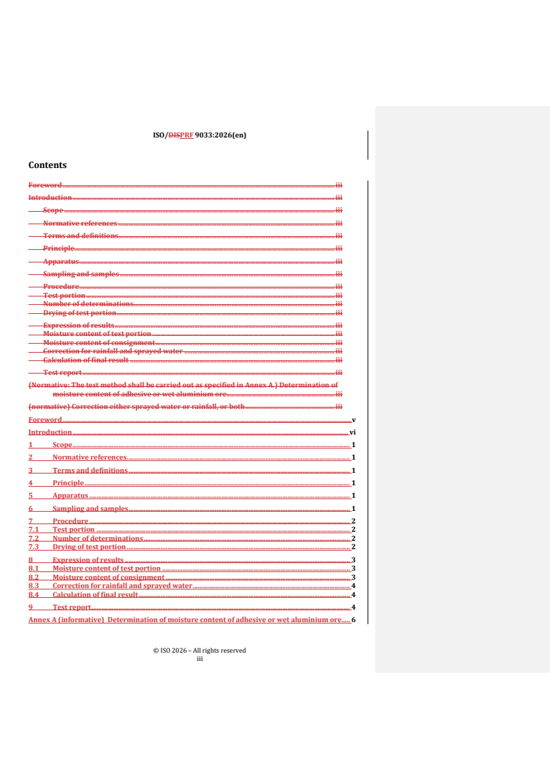 ISO/PRF 9033 REDLINE ISO/PRF 9033 - Aluminium ores — Determination of the moisture content of bulk material - Page 3 preview