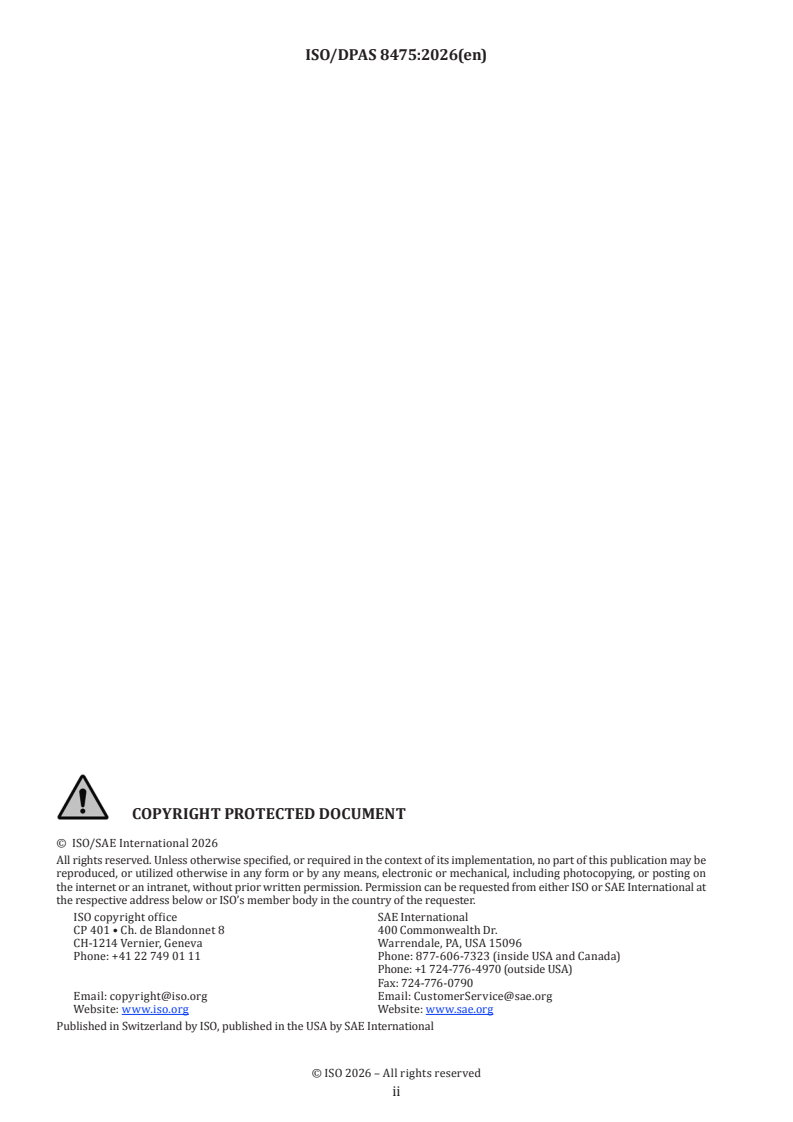 ISO/SAE PAS 8475 ISO/SAE DPAS 8475 - Road vehicles — Cybersecurity Assurance Levels (CAL) and Targeted Attack Feasibility (TAF) - Page 2 preview
