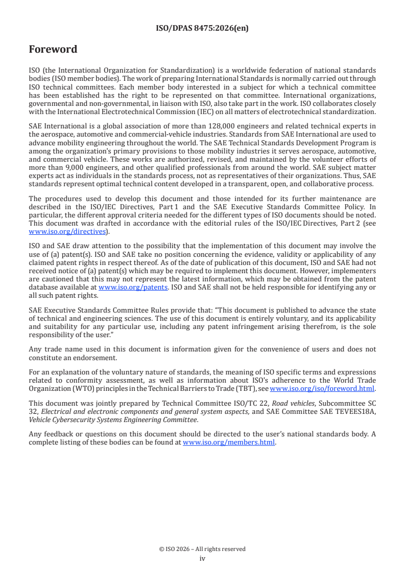 ISO/SAE PAS 8475 ISO/SAE DPAS 8475 - Road vehicles — Cybersecurity Assurance Levels (CAL) and Targeted Attack Feasibility (TAF) - Page 4 preview
