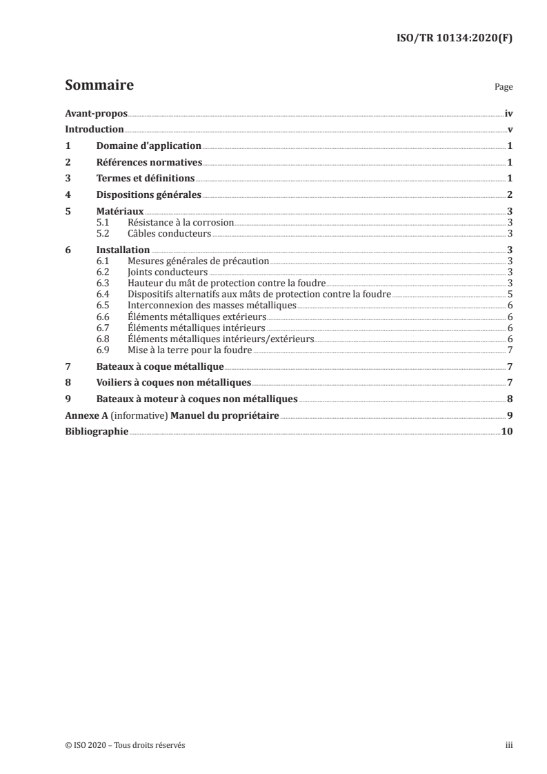 ISO/TR 10134:2020 ISO/TR 10134:2020 - Petits navires — Dispositifs électriques — Pratiques établies pour la conception, la construction et l'installation des dispositifs de protection contre la foudre/10/2020 - Page 3 preview
