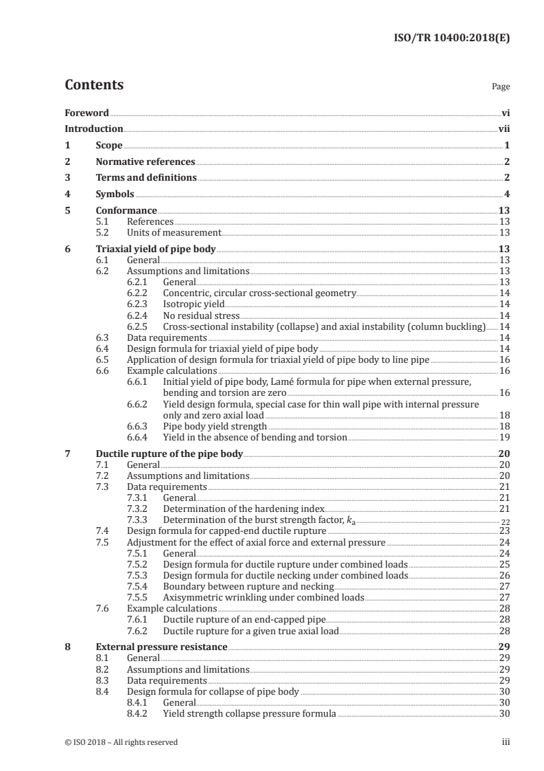 ISO/TR 10400:2018 ISO/TR 10400:2018 - Petroleum and natural gas industries — Formulae and calculations for the properties of casing, tubing, drill pipe and line pipe used as casing or tubing/31/2018 - Page 3 preview