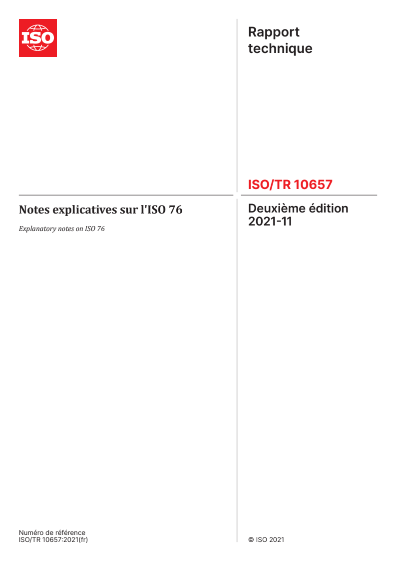 ISO/TR 10657:2021 ISO/TR 10657:2021 - Notes explicatives sur l'ISO 76 - Page 1 preview