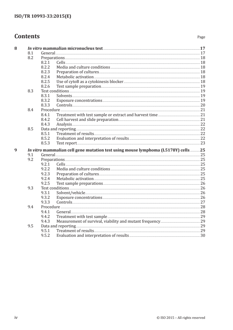 ISO/TR 10993-33:2015 ISO/TR 10993-33:2015 - Biological evaluation of medical devices — Part 33: Guidance on tests to evaluate genotoxicity — Supplement to ISO 10993-3/6/2015 - Page 4 preview