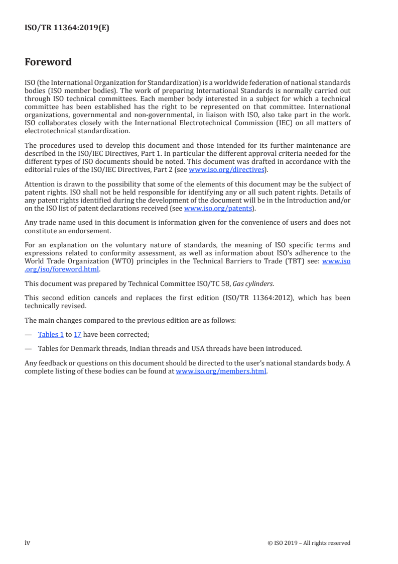 ISO/TR 11364:2019 ISO/TR 11364:2019 - Gas cylinders — Compilation of national and international valve stem/gas cylinder neck threads and their identification and marking system/28/2019 - Page 4 preview
