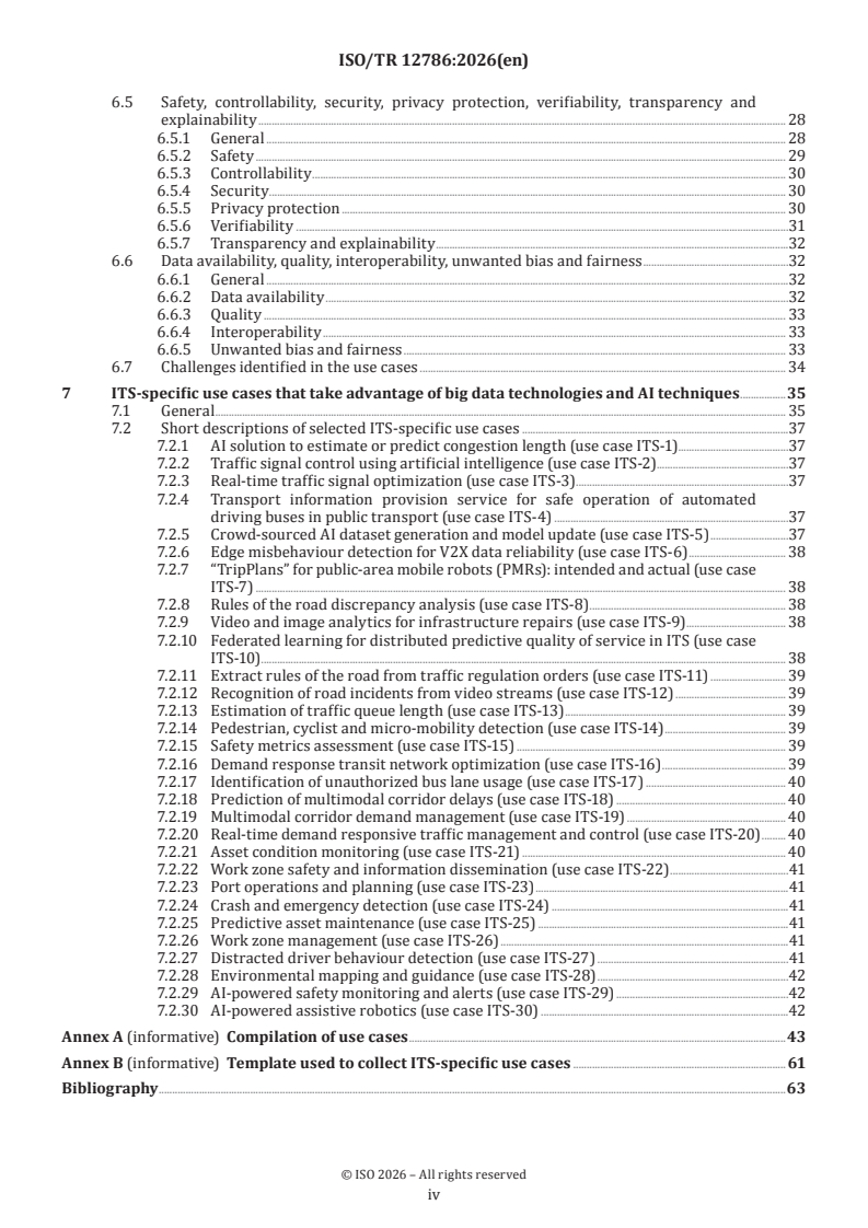 ISO/TR 12786:2026 ISO/TR 12786:2026 - Intelligent transport systems — Big data and artificial intelligence supporting intelligent transport systems — Use cases - Page 4 preview