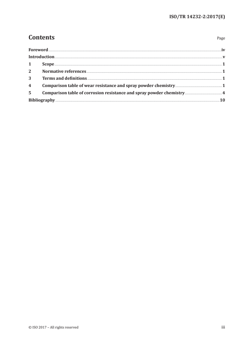 ISO/TR 14232-2:2017 ISO/TR 14232-2:2017 - Thermal spraying — Powders — Part 2: Comparison of coating performance and spray powder chemistry/12/2017 - Page 3 preview