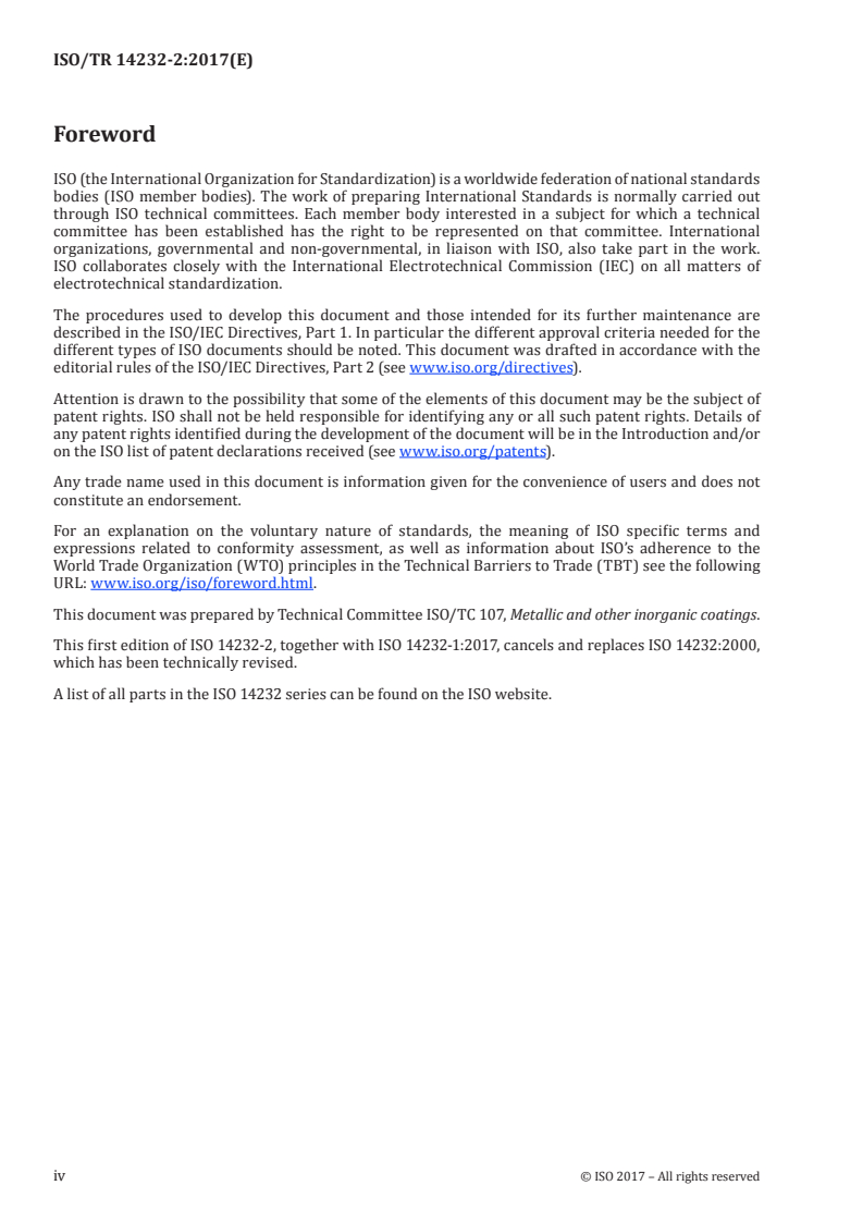 ISO/TR 14232-2:2017 ISO/TR 14232-2:2017 - Thermal spraying — Powders — Part 2: Comparison of coating performance and spray powder chemistry/12/2017 - Page 4 preview