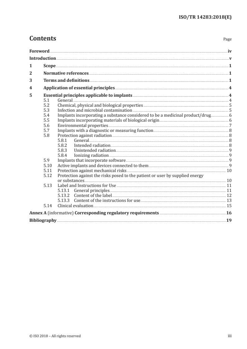 ISO/TR 14283:2018 ISO/TR 14283:2018 - Implants for surgery — Essential principles of safety and performance/3/2018 - Page 3 preview