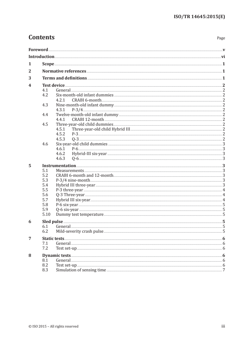 ISO/TR 14645:2015 ISO/TR 14645:2015 - Road vehicles — Test procedures for evaluating child restraint system interactions with deploying air bags/5/2015 - Page 3 preview