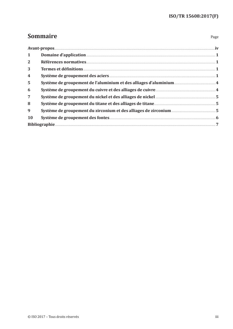 ISO/TR 15608:2017 ISO/TR 15608:2017 - Soudage — Lignes directrices pour un système de groupement des matériaux métalliques/1/2017 - Page 3 preview