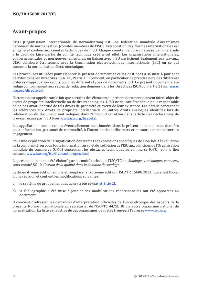 ISO/TR 15608:2017 ISO/TR 15608:2017 - Soudage — Lignes directrices pour un système de groupement des matériaux métalliques/1/2017 - Page 4 preview
