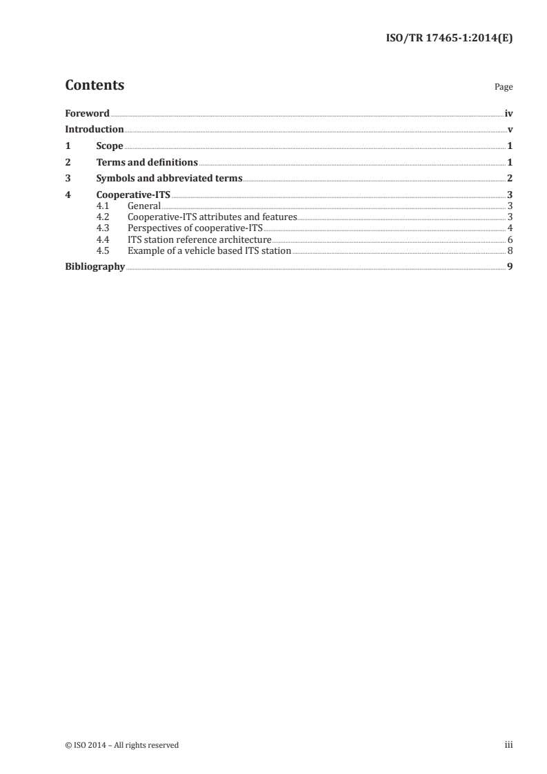ISO/TR 17465-1:2014 ISO/TR 17465-1:2014 - Intelligent transport systems — Cooperative ITS — Part 1: Terms and definitions/16/2014 - Page 3 preview