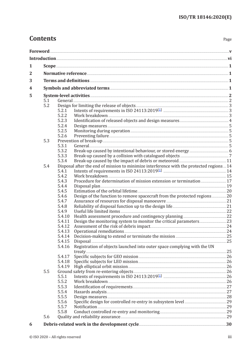 ISO/TR 18146:2020 ISO/TR 18146:2020 - Space systems — Space debris mitigation design and operation manual for spacecraft/26/2020 - Page 3 preview