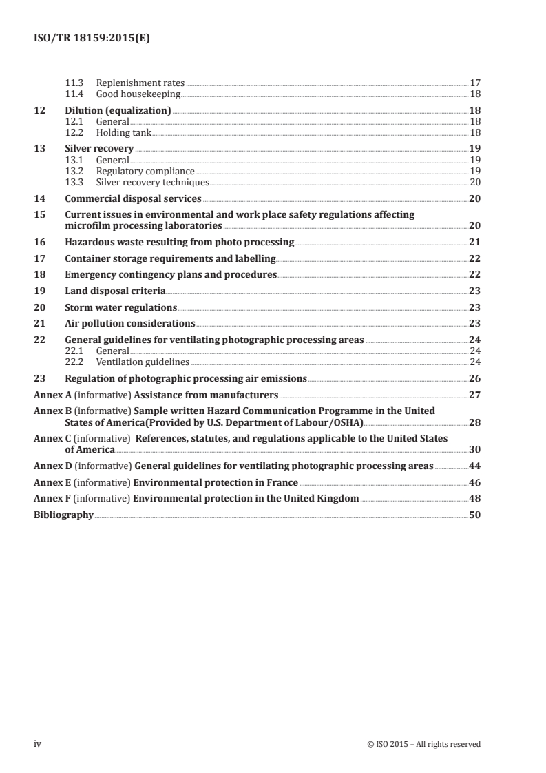 ISO/TR 18159:2015 ISO/TR 18159:2015 - Document management — Environmental and work place safety regulations affecting microfilm processors/22/2015 - Page 4 preview