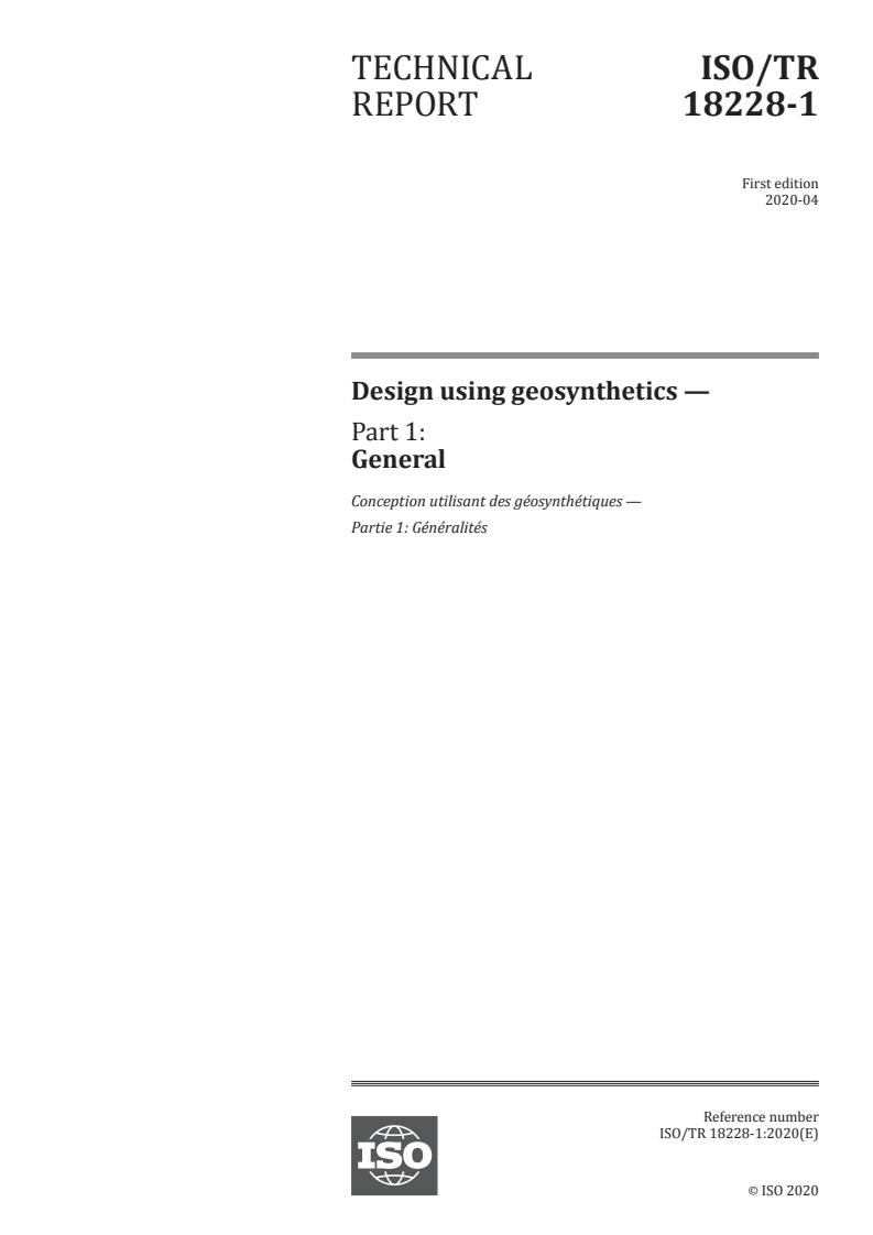 ISO/TR 18228-1:2020 ISO/TR 18228-1:2020 - Design using geosynthetics — Part 1: General/14/2020 - Page 1 preview