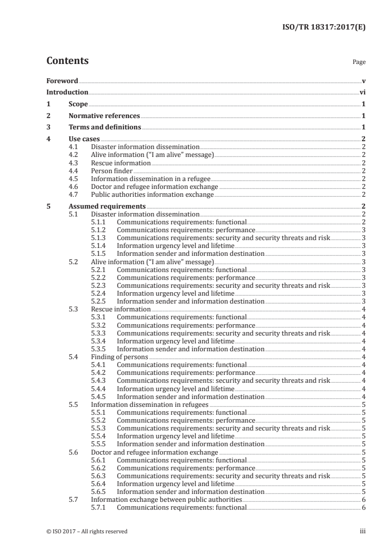 ISO/TR 18317:2017 ISO/TR 18317:2017 - Intelligent transport systems — Pre-emption of ITS communication networks for disaster and emergency communication — Use case scenarios/8/2017 - Page 3 preview