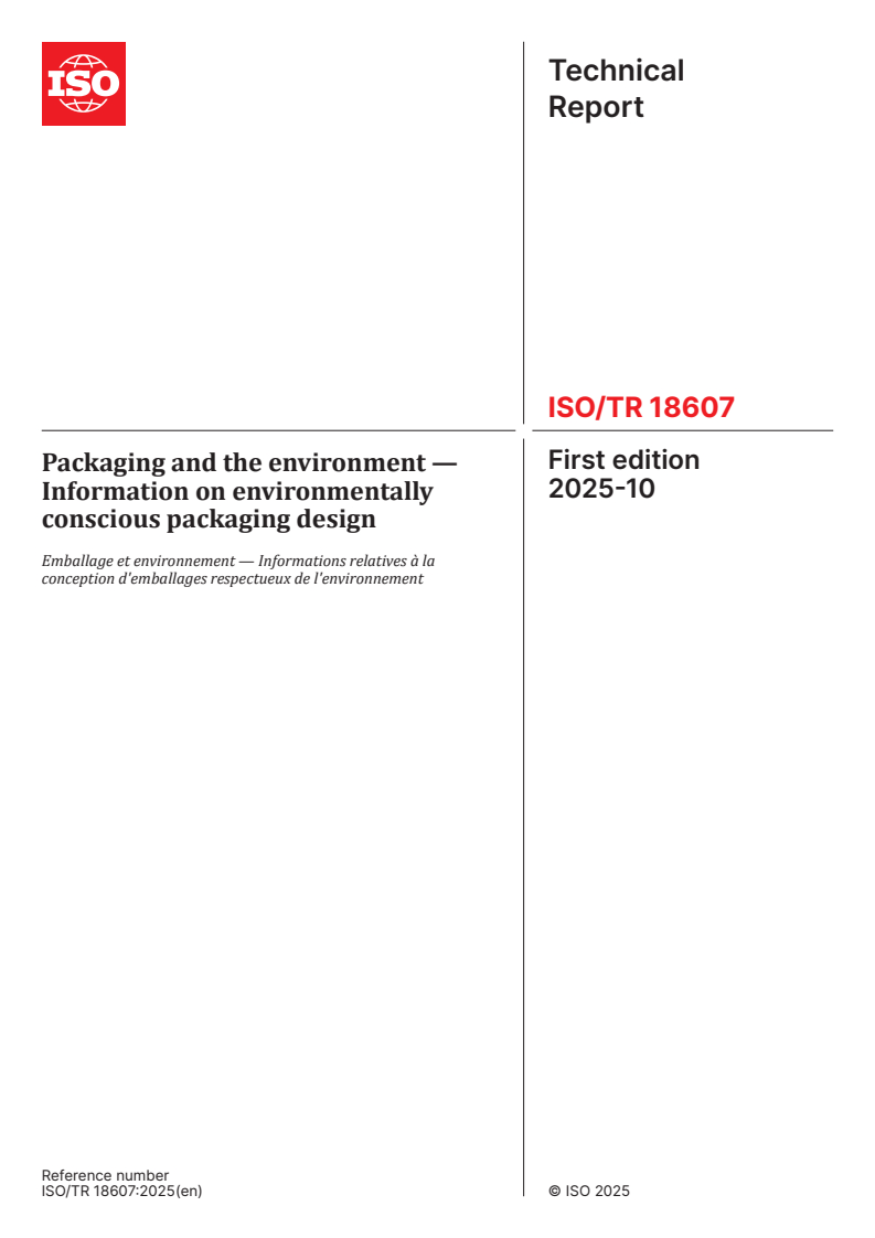 ISO/TR 18607:2025 - Packaging and the environment — Information on environmentally conscious packaging design
Released:10/15/2025