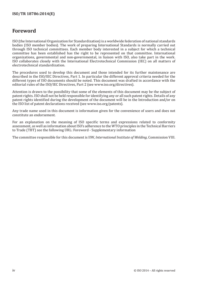 ISO/TR 18786:2014 ISO/TR 18786:2014 - Health and safety in welding — Guidelines for risk assessment of welding fabrication activities/8/2014 - Page 4 preview