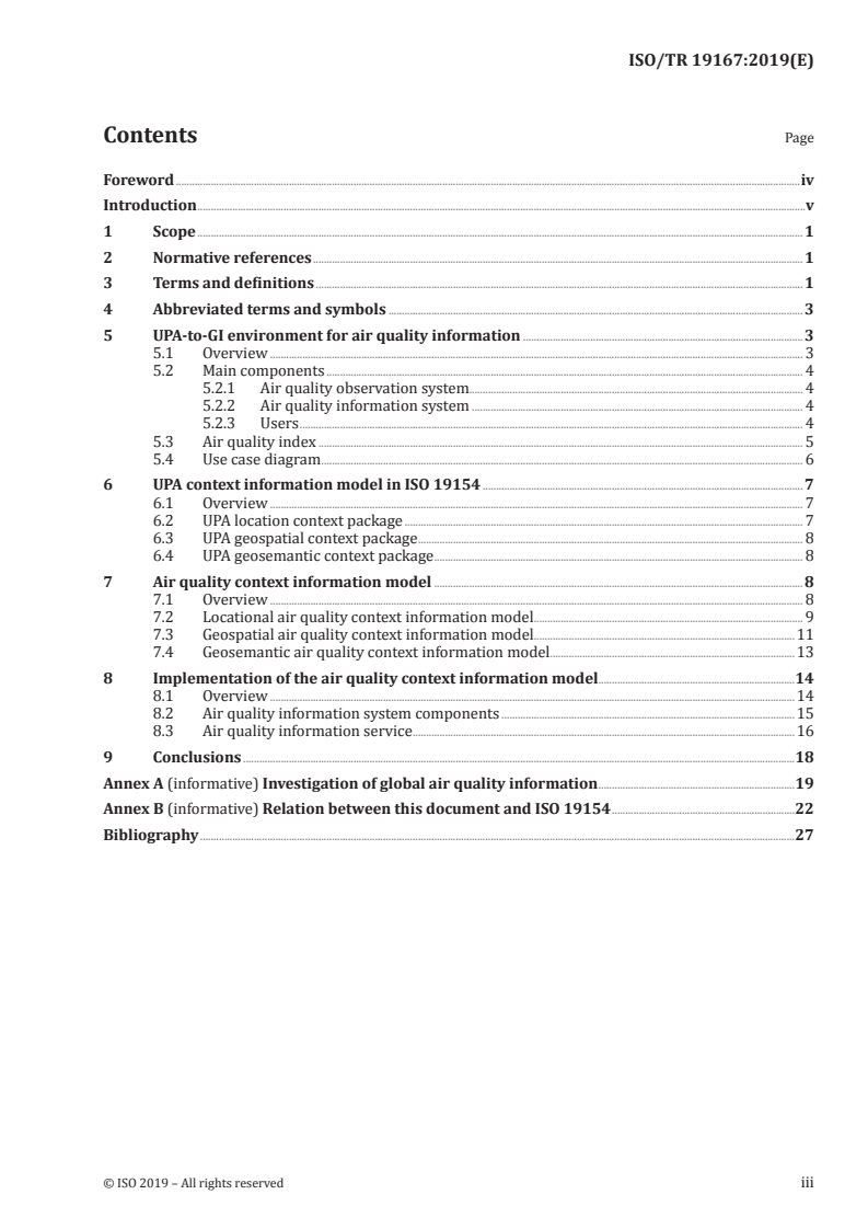 ISO/TR 19167:2019 ISO/TR 19167:2019 - Application of ubiquitous public access to-geographic information to an air quality information service/18/2019 - Page 3 preview