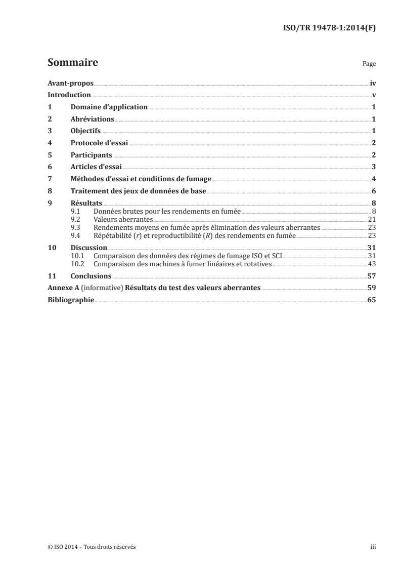ISO/TR 19478-1:2014 ISO/TR 19478-1:2014 - Paramètres de fumage ISO et Santé Canada Intense — Partie 1: Résultats d'une étude internationale de fumage sur machine/27/2015 - Page 3 preview