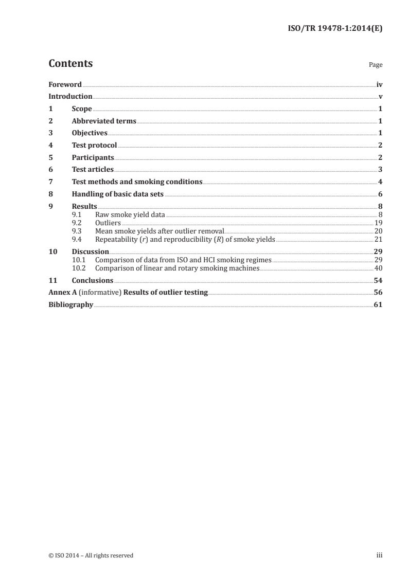 ISO/TR 19478-1:2014 ISO/TR 19478-1:2014 - ISO and Health Canada intense smoking parameters — Part 1: Results of an international machine smoking study/20/2014 - Page 3 preview